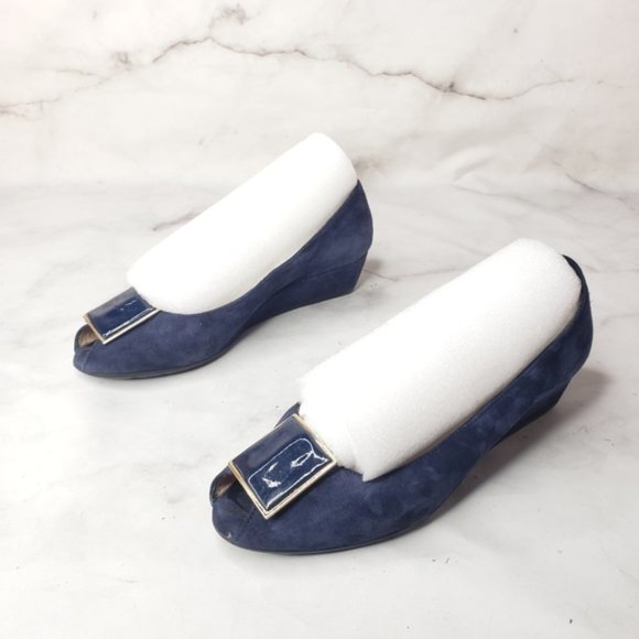 Pas de rouge blue suede wedges shoes - Picture 5 of 7